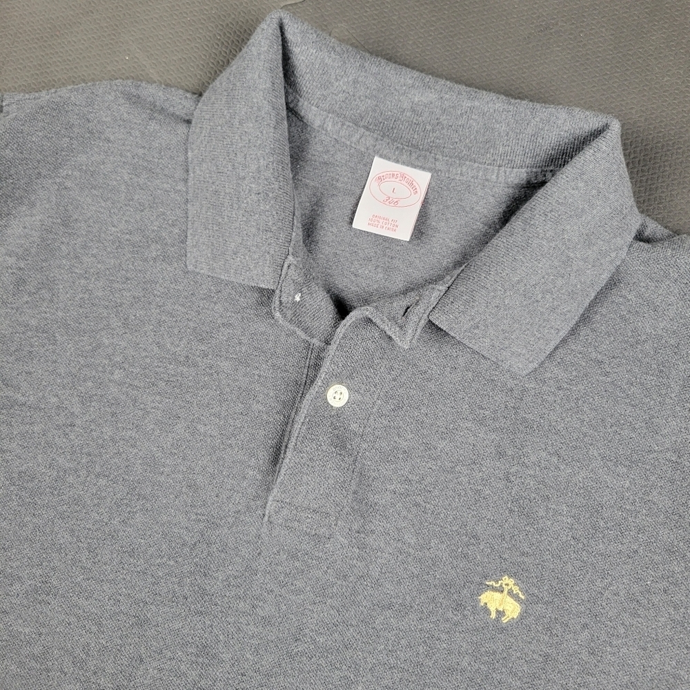 Brooks Brothers Orignal Fit Polo Mens Large Gray 100% Cotton Logo